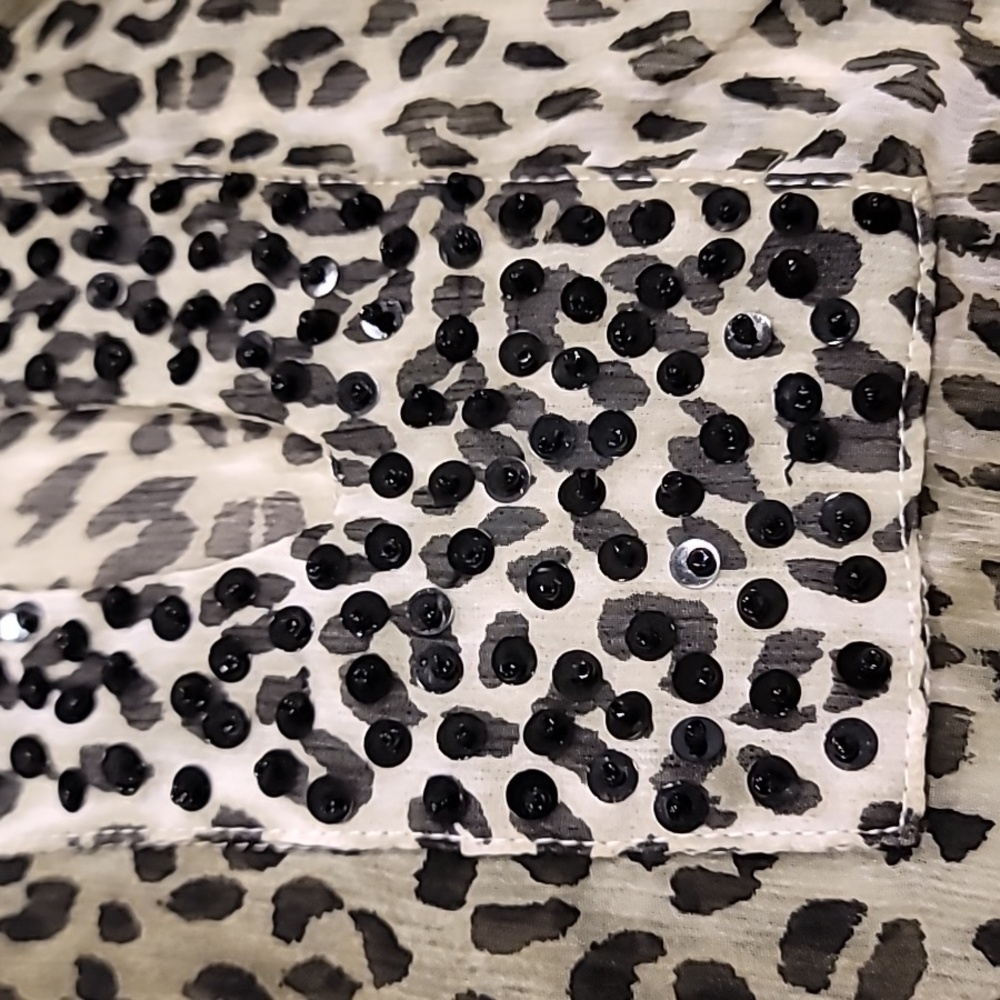 Tommy Bahama Leopard Nehru Collar With Paillette Cover Up Black Gray Large - Picture 14 of 14